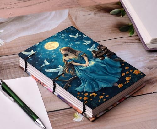 Image of Dreamy Moonlit Fairy Personal Journal - A5 Handmade Fantasy Diary with Antique Metal Lock, 200 Unruled Pages, Hardcover Hand-Stitched Notebook for Creative Writing & Dreaming