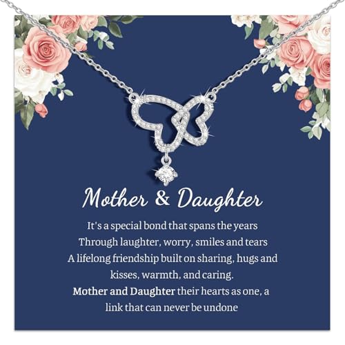 Image of Gifts for Mother Daughter Necklace -14K Gold Plated Interlocking Circles Zirconia Pendant Necklace, Dainty Mom Necklace for Women, Birthday Mother's Day Jewelry Gift for Her
