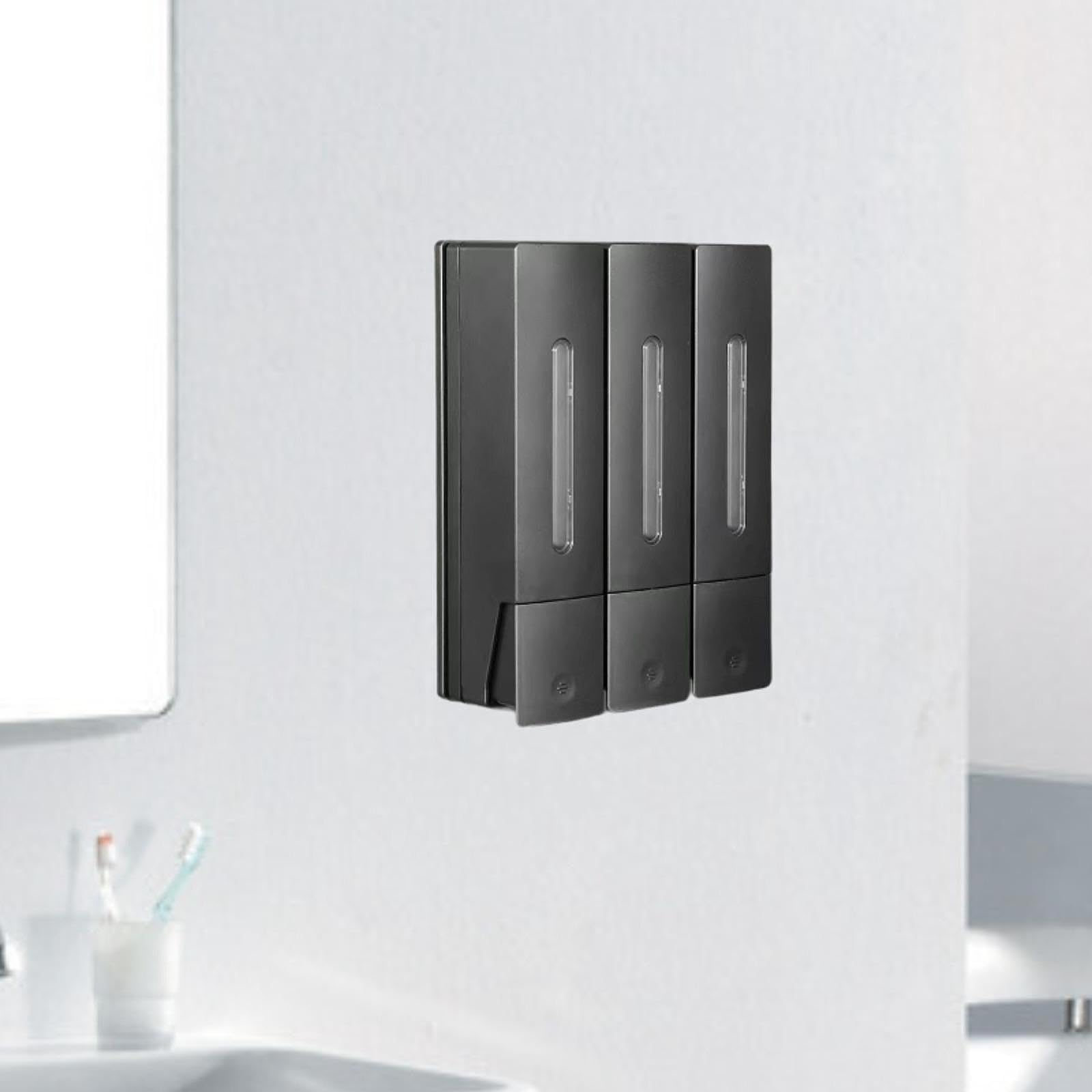 Qianly Dispenser per Doccia a Parete con Tre Scomparti per Shampoo e Sapone, Grigio