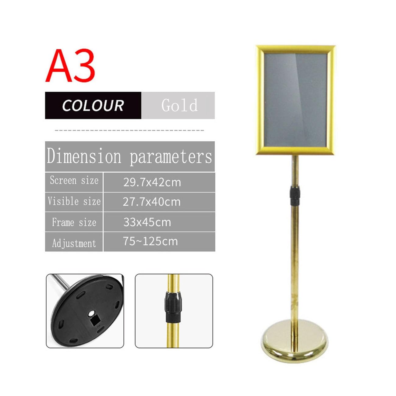 Soporte para letreros de pie, Soporte para letreros A3, Soporte para Carteles, tableros publicitarios, Soporte para Carteles, Tablero de exhibición de pie A3 Dorado