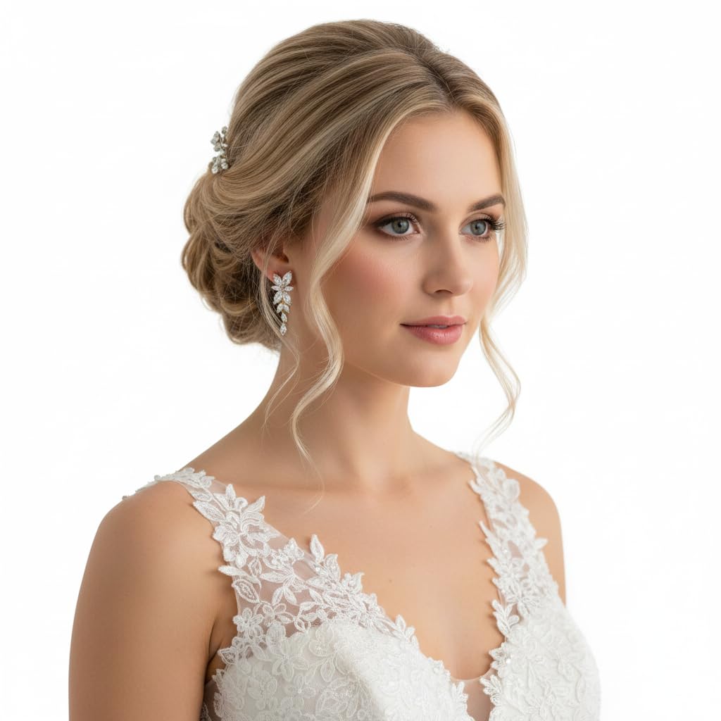 Gold Zirkonia Ohrringe Blatt Ohrstecker Brautschmuck Hochzeit Geschenk Damen Vintage Glitzer Schmuck