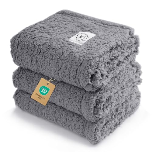 1 Pack 3 Calming Blankets Fluffy Premium Fleece Pet Blanket Soft Sherpa Throw for Dog Puppy Cat Grey Small (23" x16'')
