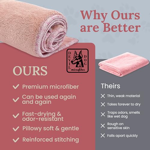 Image of Dog Drying Towel for Dogs - Extra Large 24 inch x 35 inch Microfiber Dog Bath Towel, 1200 GSM Twisted Loop, Ultra Absorbent, Edgeless, Quick Dry for Bath, Beach & Travel, Pink