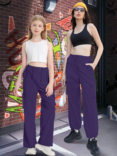 Image of Cromoncent Cargo Pants Girls & Women Parachute Pants Y2K Baggy Rave Clothes Waterproof with Pockets, 6 Years - 3XL