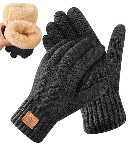 Bobelle Wear Herren Winterhandschuhe mit Fleecefutter, Touchscreen Warme Gedehnt Strickhandschuhe Thermohandschuhe Outdoor Winter Geschenke für Herren und Damen (Schwarz)