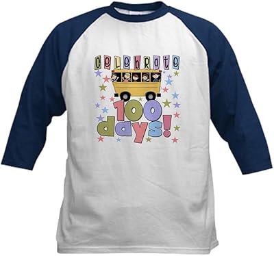 CafePress Celebrate 100 Days of School Kids Baseball Jersey Kids Cotton Baseball Jersey, 3/4 Raglan Sleeve Shirt Navy/White