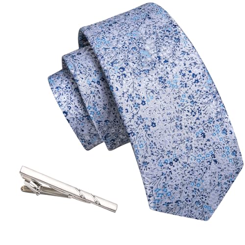 Image of Barry.Wang Floral Ties for Men Flower Necktie with Tie Clip Formal