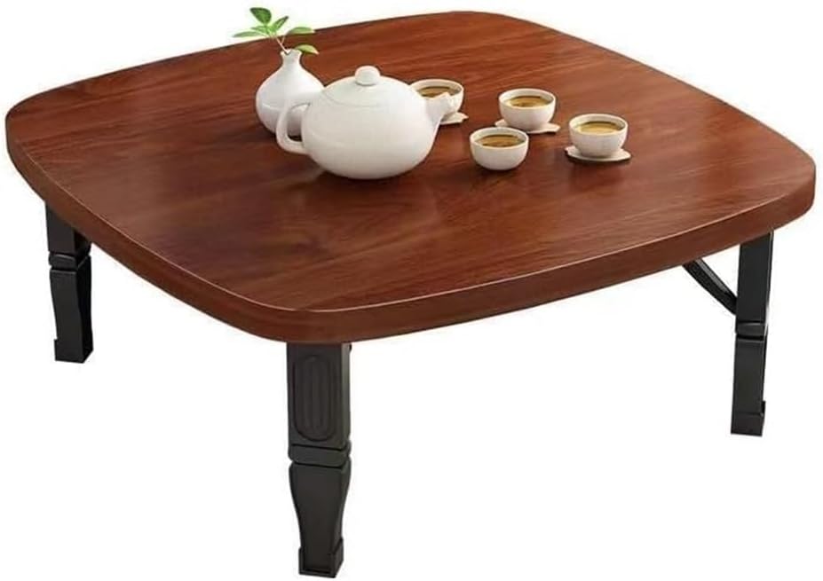 Japanese Style Folding Coffee Table for Sitting On The Floor Bedroom Bay Window Tea Room and Outdoor Use Space Saving Square Low Table Dining Table Study Table Small Desk (Brown)