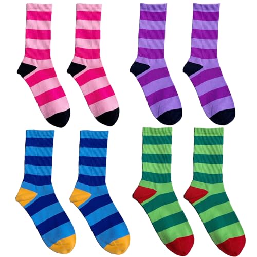 Image of Trendy Women Striped Crew Socks Bulk, Retro 70s 80s Casual Athletic Sock, Slouchy Crew Socks Teens
