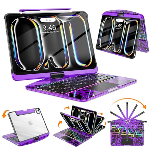 SIBEITU Clear Keyboard Case for iPad Pro 11 Inch M5 2025 / M4 2024, Puple