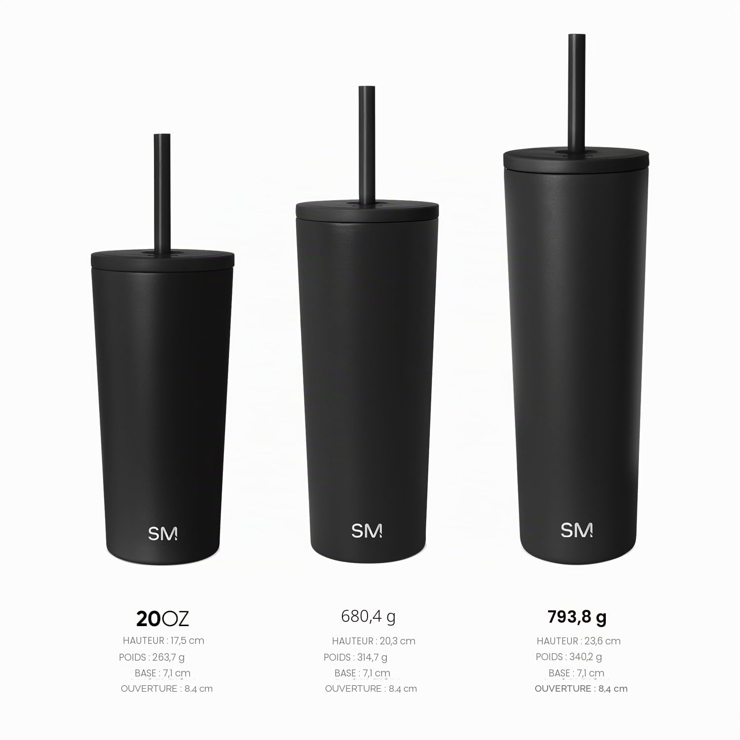 Simple Modern Verre Thermique avec Paille et Couvercle| Tasse à Café, Bouteille d'Eau Réutilisable en Acier Inoxydable | Cadeaux pour Femmes et Hommes | Classic Collection | 830ml | Midnight Black