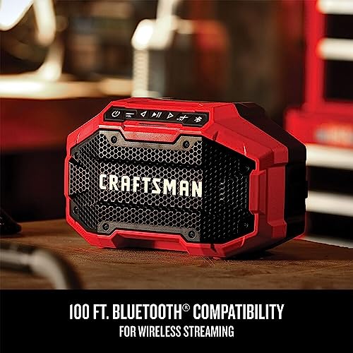 Image of CRAFTSMAN V20 Wireless Portable Bluetooth Speaker, Tool Only (CMCR001B), Red