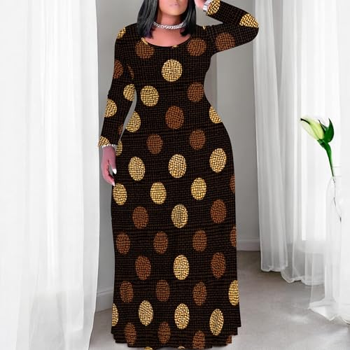 Image of PinkPatty Plus Size Maxi Dresses for Women Long Sleeve Crew Neck Sundress Casual Fall Dress with Pockets