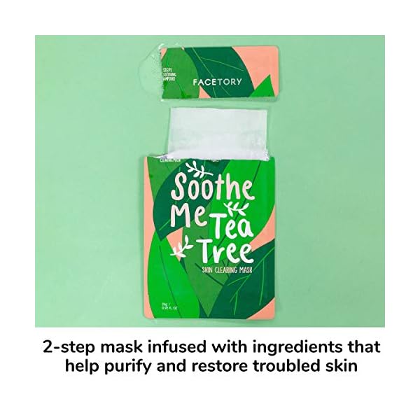 FACETORY K Beauty Face Mask Skin Care - Soothe Me Tea Tree 2-Step Sheet Mask with Tea Tree Extract & Chamomile + Soothing Ampoule | Skin Calming, Acne Clearing (10 Pack)