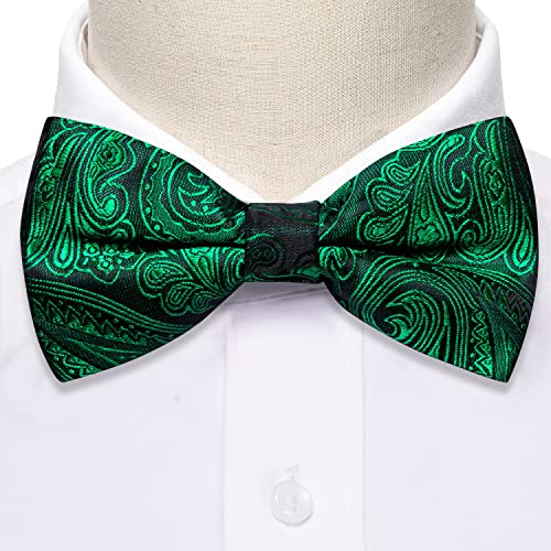 Image of Barry.Wang Paisley Striped Bow Tie for Men Silk Pre-Tied Bowtie Pocket Square Cufflinks Set Formal Wedding Party Prom