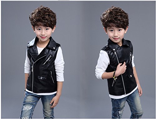 Kids Faux Leather Vest | Sleeveless Motorcycle Jacket with Zipper Pockets Coat for Boys Girls Ages 3-124