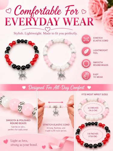 Image of Spider-Man Inspired Couple Bracelets 2pcs - Magnetic Attraction Heart Charm, Glass Beads, Spider Pendant, Marvel Theme Party Accessory, Valentine's Day Gift, Suitable for All Seasons