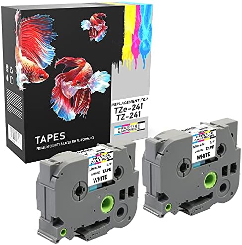 2 Compatible TZe-241 TZ-241 Black on White 18mm x 8m Label Tapes for Brother P-Touch PT-2030VP 2430PC 3600 9600 D400 D400VP D450VP D600VP E300VP E550WVP H300 H500 H500LI P700 P750W Label Makers