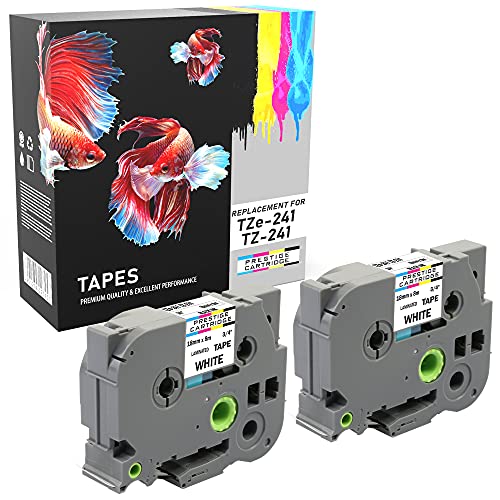 Prestige Cartridge 2 Kassetten TZe-241 TZ-241 schwarz auf weiß 18mm x 8m Schriftband kompatibel für Brother P-Touch PT-2030VP 2430PC 3600 9600 D400 D450VP D600VP E300VP E550WVP H300 H500 P700 P750W Cover