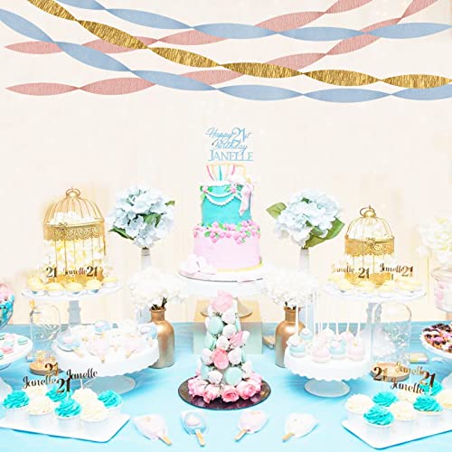 Image of Pink-Blue Gender-Reveal Party-Decorations Streamers - 9 Rolls Wedding Bachelorette Engagement Crepe Tissue Paper Streamer Birthday Baby Bridal Shower Garland Decor Panduola