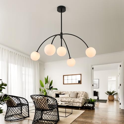 Smart Black Mid-Century Chandelier with Voice Control