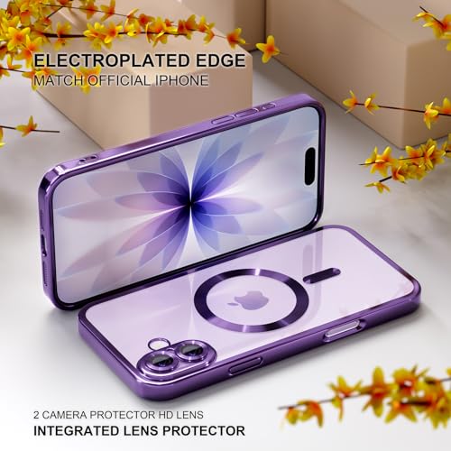 Image of Misea Magnetic for iPhone 17 Case Compatible with MagSafe | [Never Yellowing] [Military Drop Protection] Full Camera Lens Protector Plating Soft Clear Phone Case for Women, Deep Purple