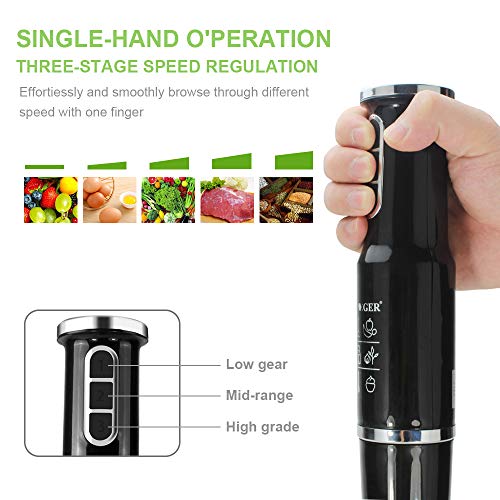 Stabmixer, 750 Watt 4-in-1 Elektro-Multifunktions-Stabmixer Zubehör-Set mit Schneebesen, 500 ml Zerhackerschale und 600 ml Behälter für Babynahrung, Shakes, Smoothies, Saucen, Suppen und Mehr - 3