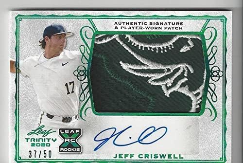 Jeff Criswell Autographed & Serial Numbered Rookie Card #37/50 Player Worn Patch Memorabilia Relic Collectible Baseball Card - 2020 Leaf Trinity Baseball Card #PA-JC1 (Athletics)