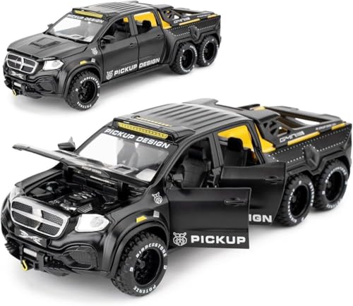 Image of Scale Exclusive Alloy Metal Pull Back | Die-cast Car Model with Sound Light Mini Auto Toy for Kids Metal Model Toy Car with Sound and Light (1.28 Scale-6 * 6 AMG Pickup-Black)