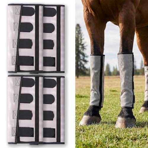 SAGUD Fly Boots for Horses Set of Four Adjustable Loose Fitting Leggings for Horses Breathable Plastic Mesh Leg Protection, Reduce Stressful Stomping and Fatigue