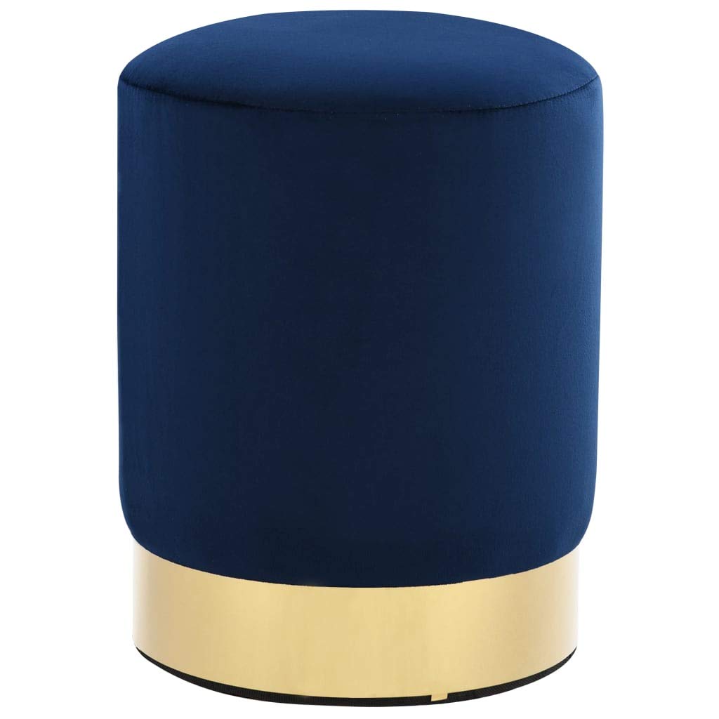 Hocker Blau und Golden Samt Fassform Polsterhocker Sitzhocker Schemel Samthocker Pouf Sitzpouf Velour Fußhocker Rund Blau Golden Samt 26,5x38cm Metall
