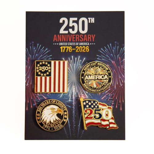 4 Pcs 250th Anniversary USA Enamel Lapel Pins USA 250 Anniversary Merchandise & Collectible Badges 1.25 Inch Patriotic 1776-2026 Brooches July 4th Independence Day Gifts
