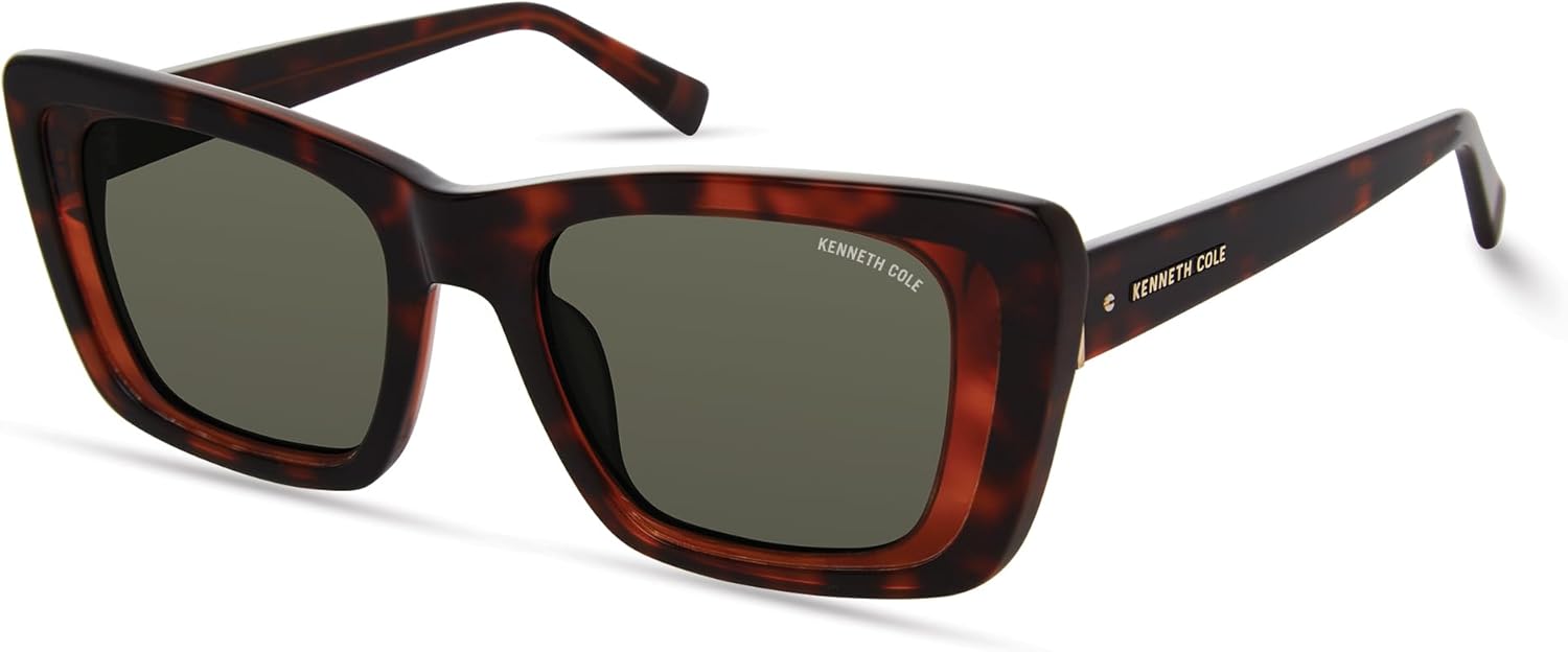 Kenneth Cole New York Women's KC5152N Square Sunglasses, Dark Havana/Green, 51/19/140