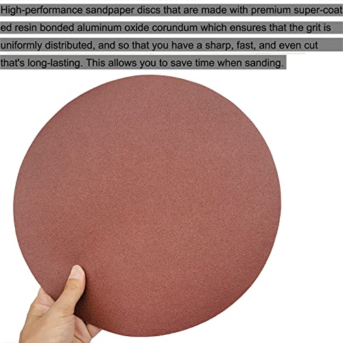 Image of 18 PCS 12 inch PSA Sanding Discs - 3 Each of 80, 100, 120, 180, 240, 400 Grit - 12 Inch Sandpaper Discs with PSA Self Adhesive for Drywall, Floor, Woodworking, Auto for Power Sander