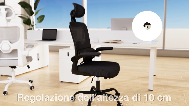 Ultradesk Throne Sedia Da Ufficio Ergonomica Con Supporto Lombare E Cervicale - 2 Cuscini Memory Foam, Braccioli 4D, Regolabile, Ruote Bloccabili, Nero