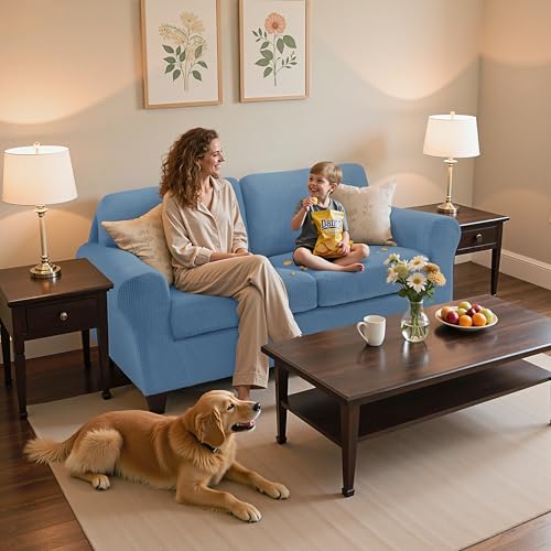 SUBRTEX 5 Pieces Stretch Sofa Slipcover Sets Couch Cover Sets Backrest Cushion Covers Furniture Protector Collection Set for Oversize Sofa Loveseat Chair Slip Covers(Medium, Denim Blue)