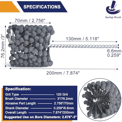 Image of Garhgi 3 Inch (76.2mm) Cyliner Hone with 120 Grit Silicon Carbide Ball | Industrial Motorcycle Automotive Engine Rotor Brake Cylinder Bore, Carbon Residues Slag Removal Deburring Surface Preparation