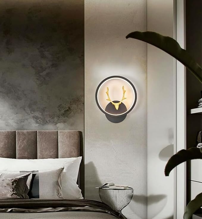 Image of Polyvinyl Chloride Deer Horn LED Wall Lamp for Living Room & Bedroom, Round Decorative Wall Light with 3 Color Lighting for Home Decor (Round A6 Horn LED WALL)