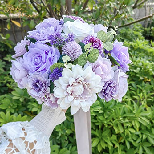 Jicko Winco Artificial Purple Flowers Combo Silk Fake Flowers With Stems For Diy Wedding Bouquets Bridal Shower Centerpieces Arrangements Cake Decorations Party Home Decor (Purple & White) #TOP7