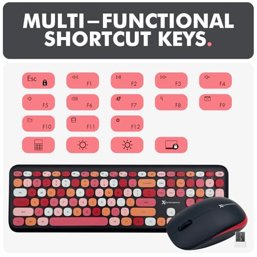 X9 Cute Wireless Keyboard and Mouse Combo - 2.4G Colorful Keyboard and Mouse Wireless with Retro Multi-Colored Typewriter, Keycaps for Windows Computer Keyboard, Laptop - Black
