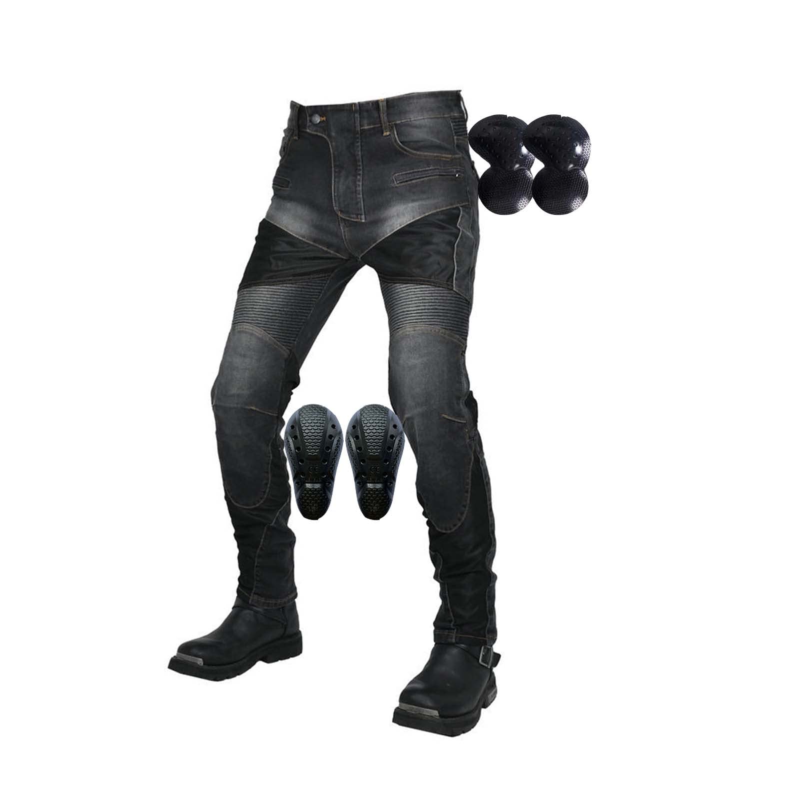 Motorcycle Riding Jeans Motocross Pants Mens Ergonomic Denim Fabric Unisex Protective Pants (Color : Black, Size : X-Large)