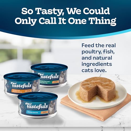 Blue Buffalo Tastefuls Wet Cat Food Paté Variety Pack Chicken Turkey & Chicken Ocean Fish & Tuna, 5.5 oz. Cans (12 Count)