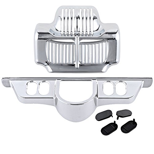 Set Chrome Cover Oil Cooler + Switch Dash Panel Accent Compatible with 2011-2013 Harley Electra Street Tri Glide