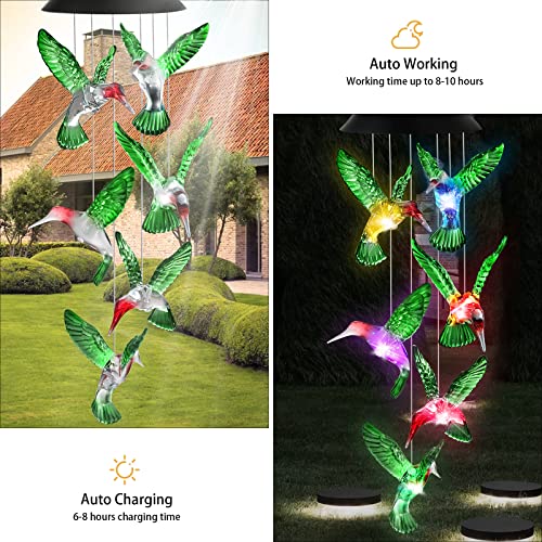 Ousenone Hummingbird Wind Chimes Outside Color Changing Solar Wind Chimes Light Hummingbird Garden Gifts For Mom Grandma Birthday Gifts For Women Unique Yard Decor (Green) #TOP2