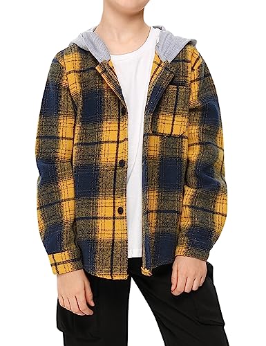 Kukume Boys Girls Button Down Hooded Plaid Shirt Long Sleeve Jacket Top Fall/Winter Shirts With Hood For Kids 5-6 Years #TOP1