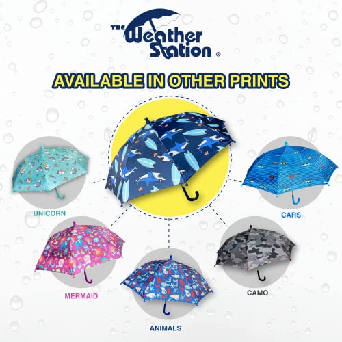 The Weather Station Children's Rain Umbrella, Manual Metal Folding Mini Umbrella, Windproof, Lightweight, And Packable For Travel, Full 30 Inch Arc, Shark Print (59B-Shark) #TOP6