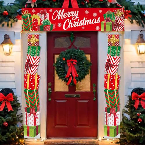 Buryeah 3 Pcs Christmas Banner Decoration Outdoor Christmas Porch Sign