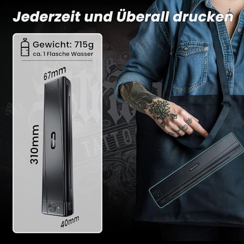 TATTMUSE Tattoo Drucker Bluetooth, Schablone Nadeldrucker mit 10 Stück Papier, Tattoo Transfer mit Smartphone PC, Stencil Drucker für Tattoo Künstler und Anfänger