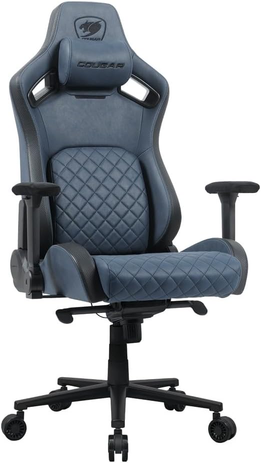 Cougar Defensor S Navy Blue F Model CGR-DSF-BUB Gaming Chair with Leather-Like Fabric for Improved Breathability and Durability, Push Back Lumbar Support & 4D Armrests