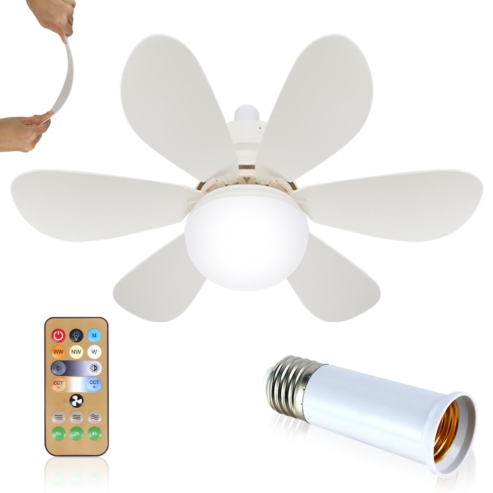 SXDMOUBK Dimmable Ceiling Fan with Lights 30W Remote Control E27 Base 6 Blade Quiet Fan for Bedroom Living Room Kitchen 3 Color Temperatures 3 Speeds Timer Function
